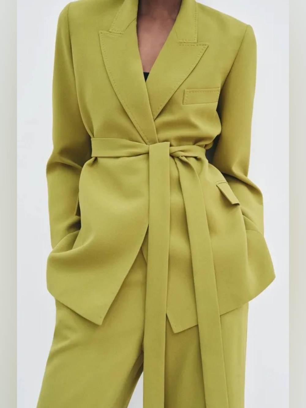 Zara Olive Green Tie-Waist Blazer